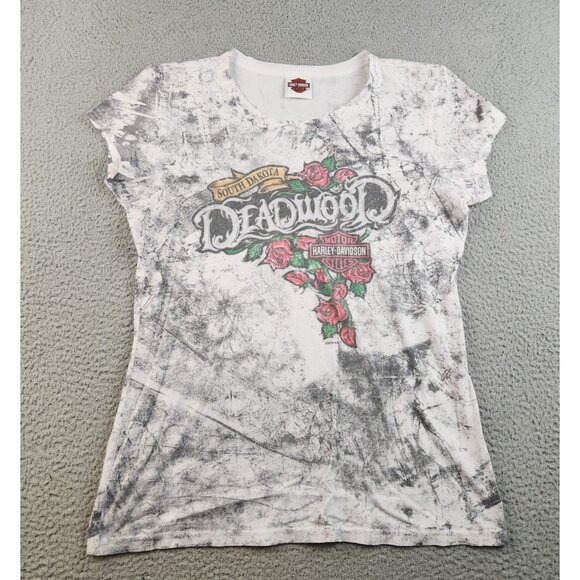 Harley-Davidson Tops - Harley Davidson Motorcycles Shirt Womens Large Cap Sleeve Gray Lightweight Roses